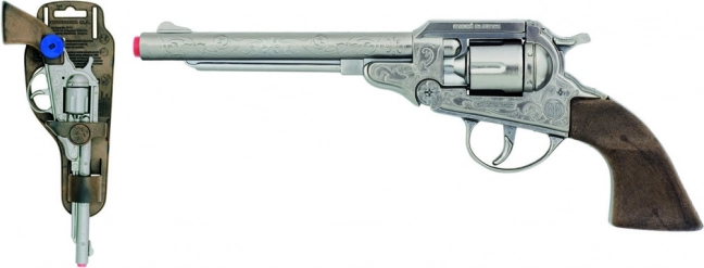 Kovbojský revolver strieborný, kovový – 8 rán