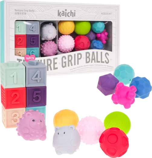 Senzorická sada z peny pre deti 6 m+ – loptičky, kocky a zvieratká, 16 ks