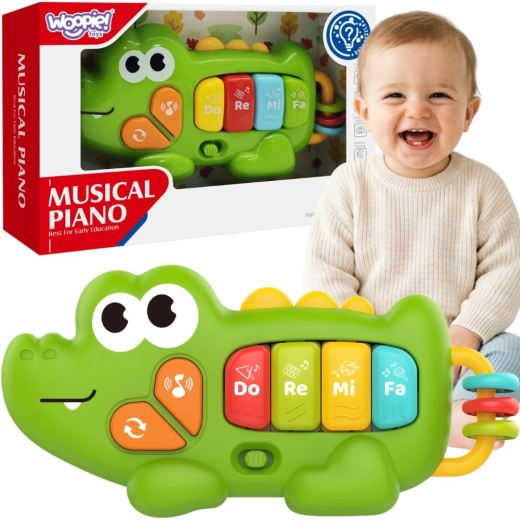 Interaktívne piano Woopie baby krokodíl so zvukmi a svetlom 18m+