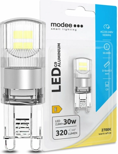 LED žiarovka G9 2,6 W teplá biela hliník MODEE