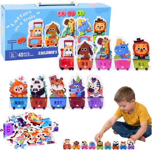edukačné puzzle abecedný vláčik so zvieratkami, 40 dielikov