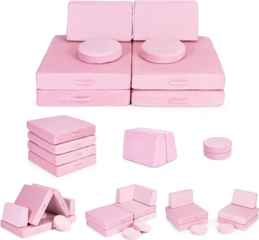Veľká skladacia modulárna pohovka pre deti DIY, 8 mäkkých vankúšov - ružová ECOTOYS