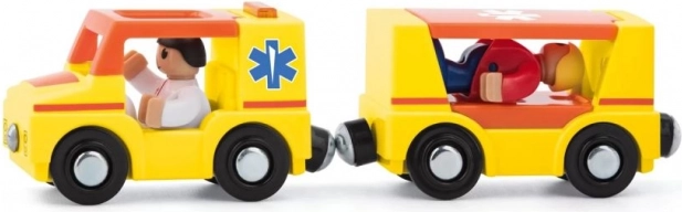 Sanitka s prívesom a ľuďmi