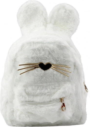 Detský batoh biely s králičími ušami a ozdobnými fúzami