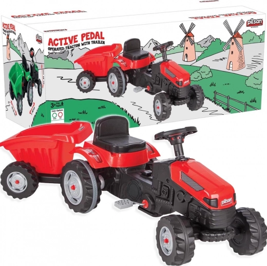 Pilsan šliapací traktor s prívesom – červený