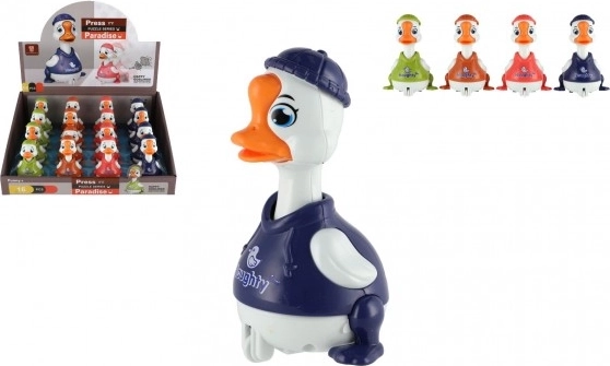 Káčer na zotrvačník 9 cm – stlač a choď, 4 farby, plast, box 16 ks