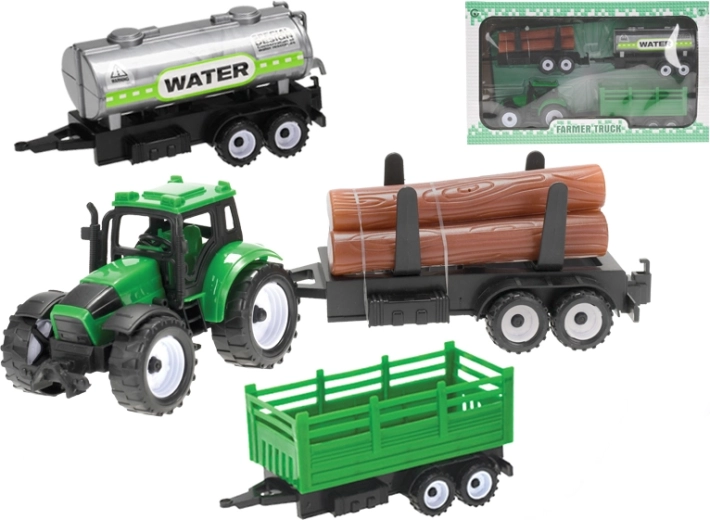 Traktor s tromi prívesmi na spätný chod