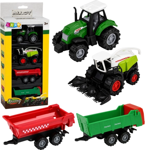 Sada poľnohospodárskych vozidiel 1:68 – traktor, rezačka a 2 prívesy (4 ks)