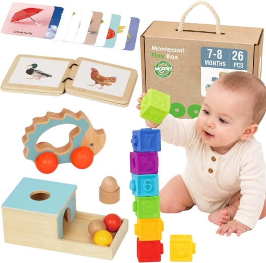 Woopie Green montessori senzorický vzdelávací box 6 v 1 pre deti od 7–8 mesiacov