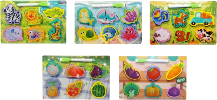 Drevené puzzle pre deti s tabuľkou a fixkou