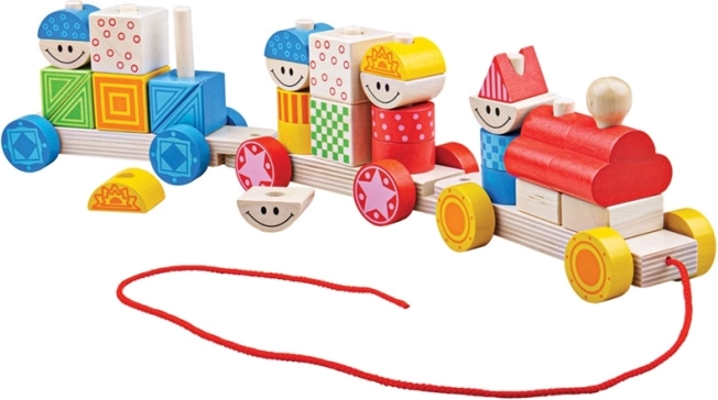 Bigjigs Baby drevený ťahací vláčik s nasadzovacími kockami