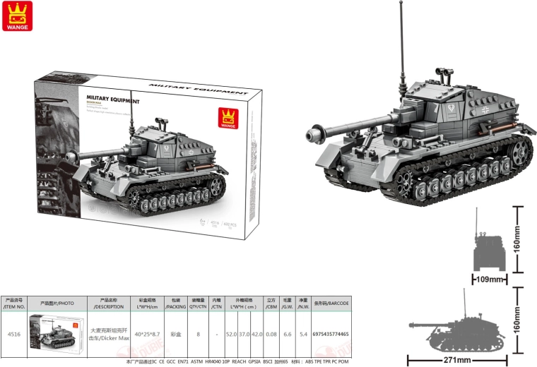 Stavebnica sivý tank 632 dielikov