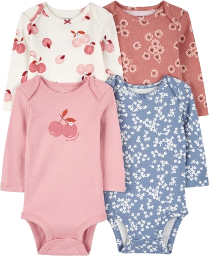 Carter’s dojčenské body s dlhým rukávom Pink/Blue Floral, 4 ks, veľ. 56 (NB)