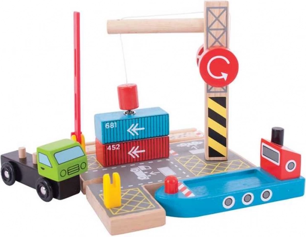 Bigjigs Rail kontajnerové prekladisko s magnetickým žeriavom