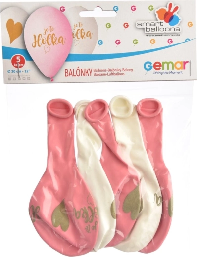 Latexové balóniky „Je to dievčatko“ ružovo-biele 5 ks