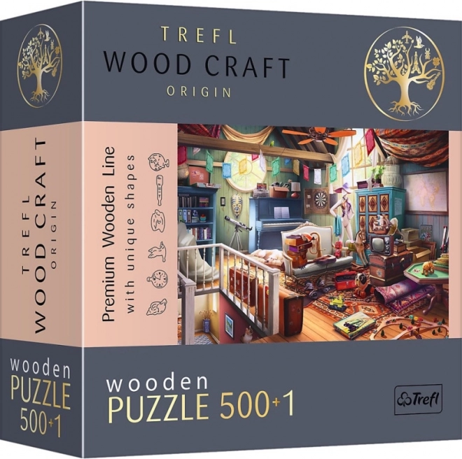 Drevené obojstranné puzzle Poklady na povale 501 dielikov TREFL Wood Craft Origin