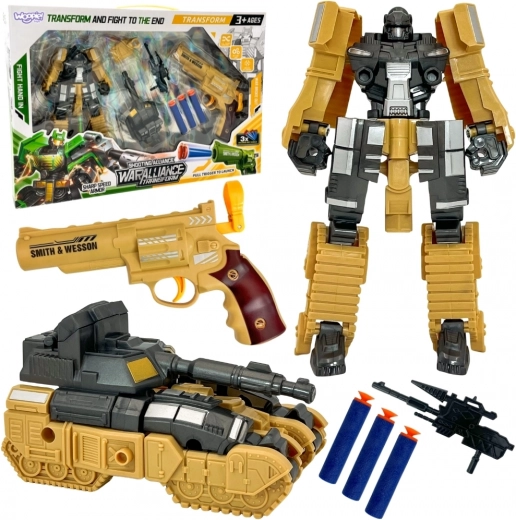 Woopie 3v1 transformujúci robot, tank a pištoľ na penové šípky – hnedý