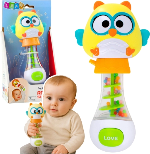 Hrkálka pre bábätko sova s farebnými guľôčkami 17 cm