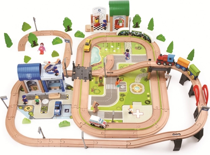 2Kids Toys drevená vláčiková dráha mesto a dedina 200 dielov