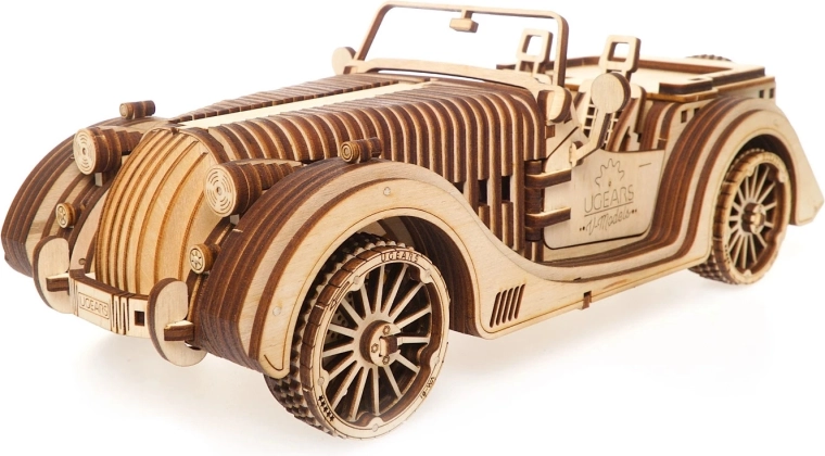 Drevený mechanický model UGEARS Roadster VM-01 – 3D puzzle
