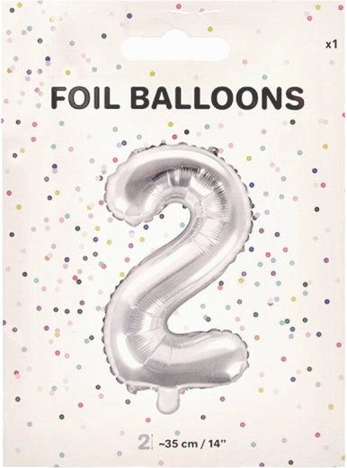 Fóliový balónik číslica 2 strieborný 35 cm