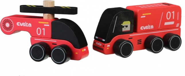 CUBIKA hasiči – drevené autíčko s helikoptérou