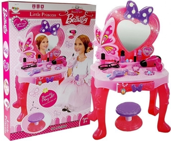 Detský toaletný stolík srdcové zrkadlo a doplnky