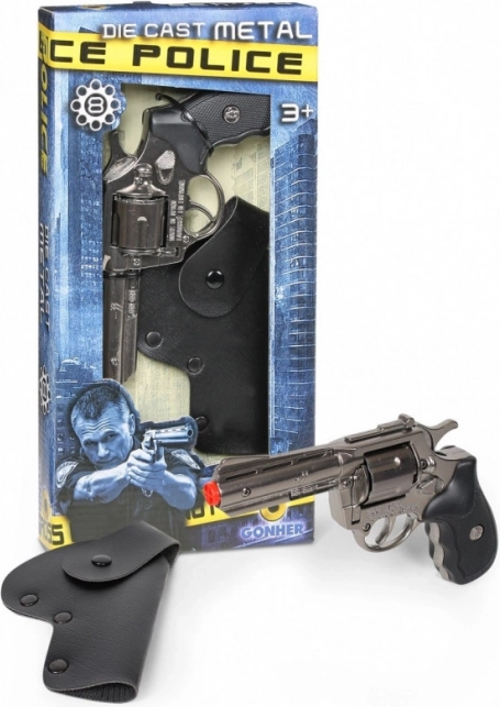 Policajný kovový revolver s puzdrom Gonher