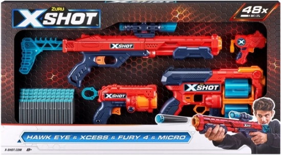 Sada pištolí X-Shot Combo Hawk Eye + Xcess + Fury 4 + Micro