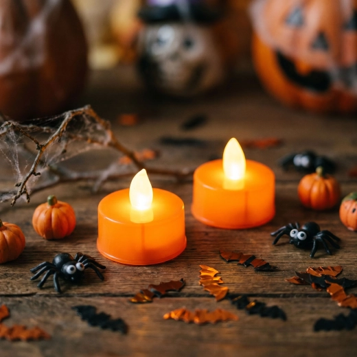 Halloween LED čajové sviečky oranžové, 2 ks