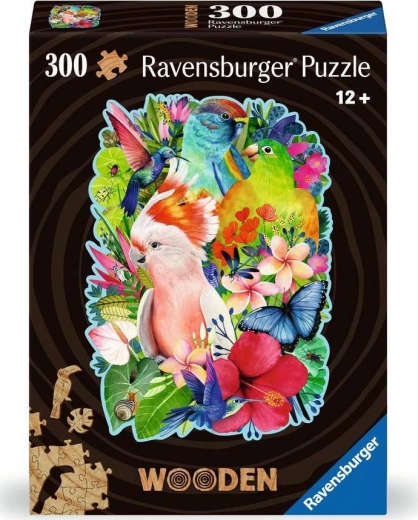 Ravensburger drevené obrysové puzzle Nádherné vtáky 300 dielikov