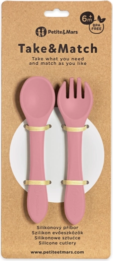 Petite&Mars silikónový príbor take&match dusty rose 6m+