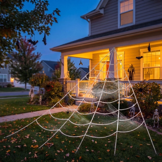 Halloweenska pavučina z bielej ženilky 5 × 4,8 m s upevňovacími kolíkmi