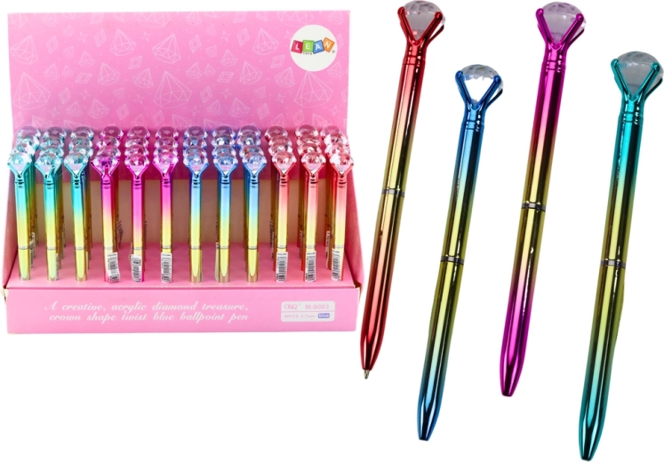 Guľôčkové pero s trblietavým diamantom, zlaté telo, modrá náplň 0,7 mm