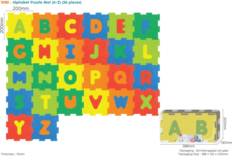 Pevnové puzzle abeceda pre deti 10m+, 26 dielov s vyberateľnými písmenami, EVA pena, jasné farby