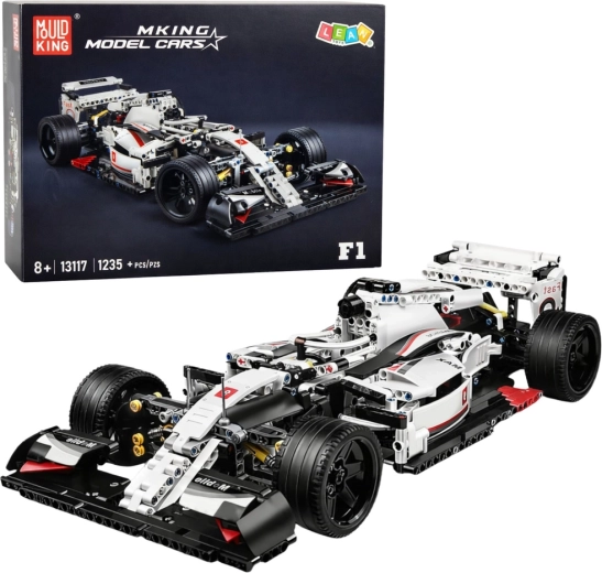 Konstrukčná stavebnica pretekárskeho vozidla F1 v bielo-červenej farbe, 1235 dielikov