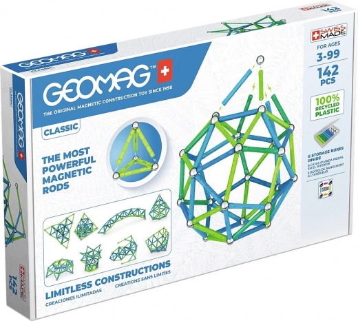 Geomag Classic Recycled magnetická stavebnica 142 dielikov – modrá a zelená