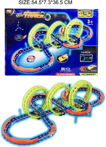 Svetiaca pretekárska dráha pre deti 3+ s 3 slučkami 360° a LED autíčkom, 74 dielov