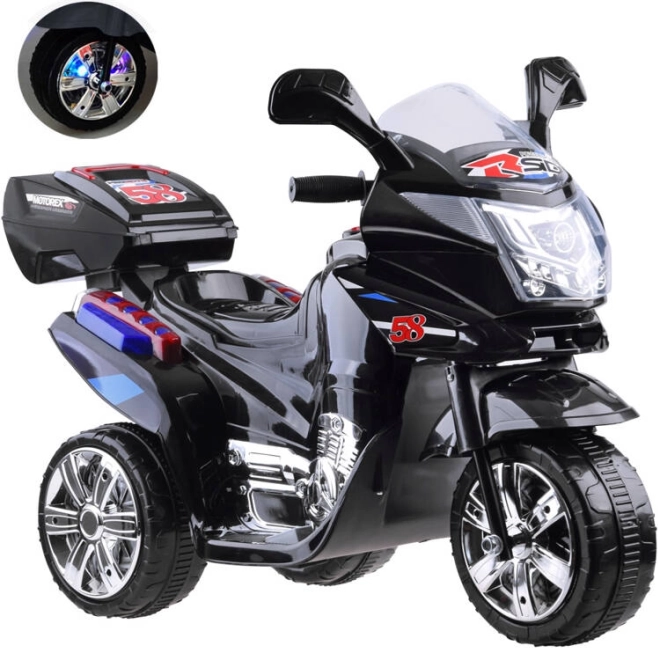 Detský elektrický motocykel s LED svetlami – čierna