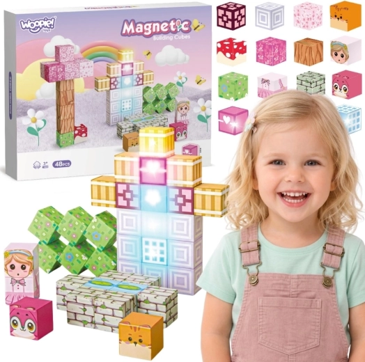 Woopie magnetické stavebné kocky 48 ks Montessori 3D