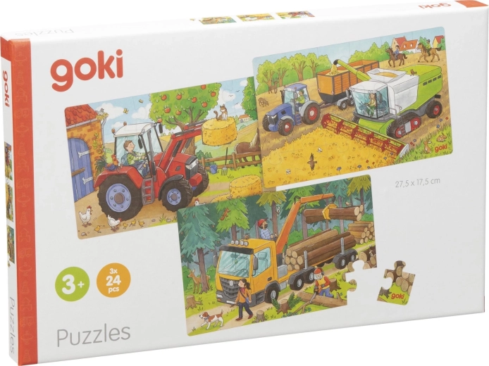 GOKI drevené puzzle poľnohospodárske stroje 3 × 24 dielikov