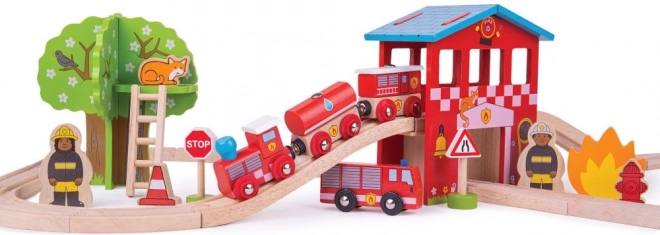 BIGJIGS RAIL drevená vláčikodráha – hasičská stanica