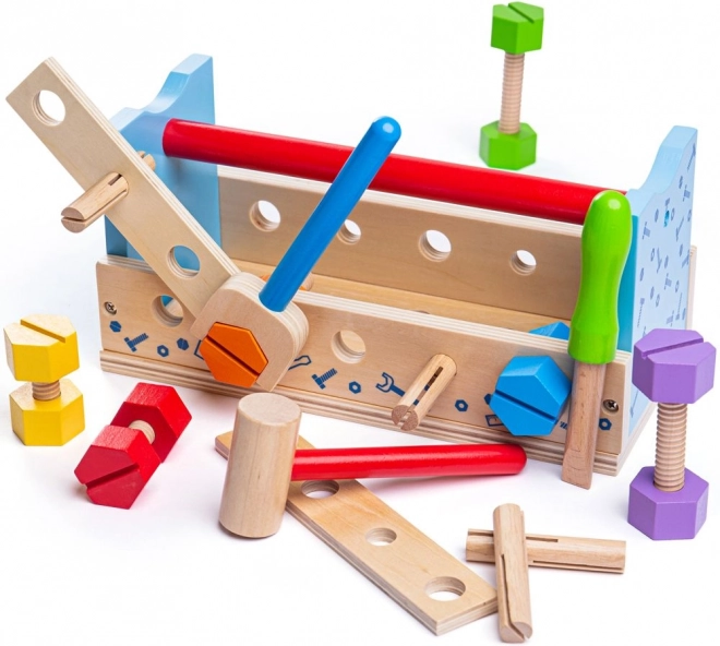 Drevený stolík a prepravka na náradie 2v1 Bigjigs Toys