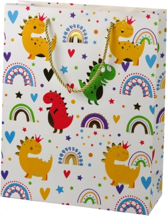 Darčeková taška farební dinosaury dúha 32 × 26 × 10 cm