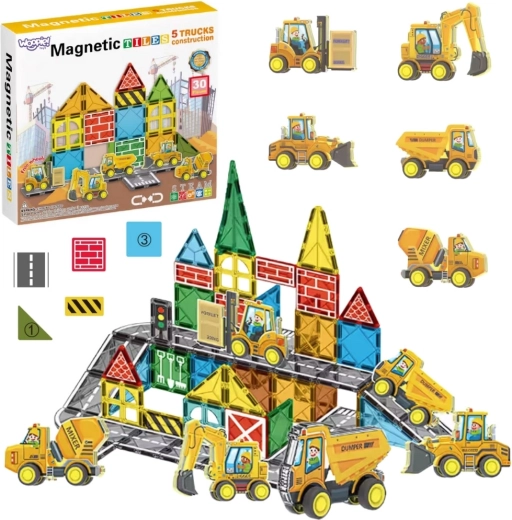 Magnetická stavebnica Woopie so stavebnými vozidlami