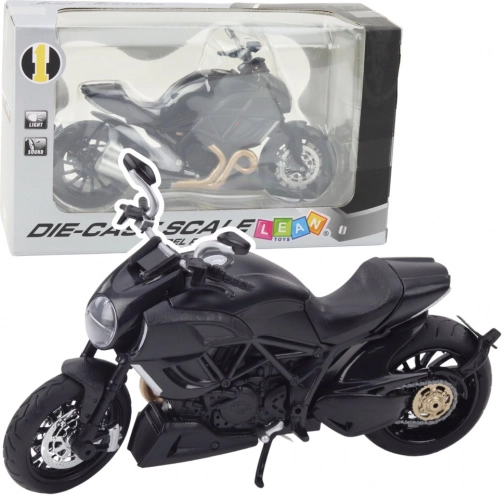 kovový športový motocykel 1:12 so svetlami a zvukmi – čierny so zlatými prvkami