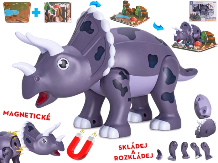 Magnetický dinosaurus Triceratops 28 cm – stavebnica pre deti
