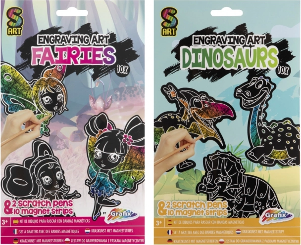 Vyškrabovacie magnety – víly a dinosaury, sada 10 ks