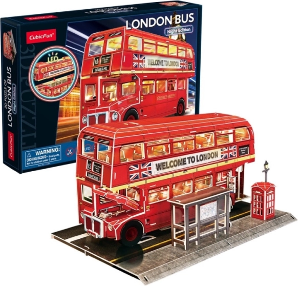 3D puzzle CubicFun londýnsky autobus s LED osvetlením – 72 dielikov