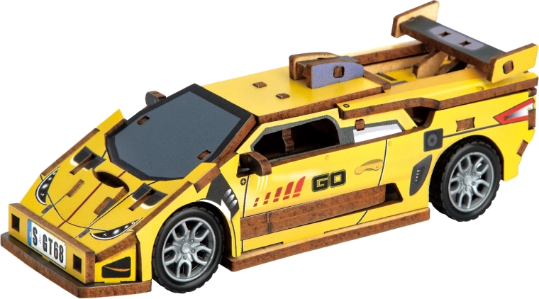 2Kids Toys 3D drevená skladačka športové auto žlté